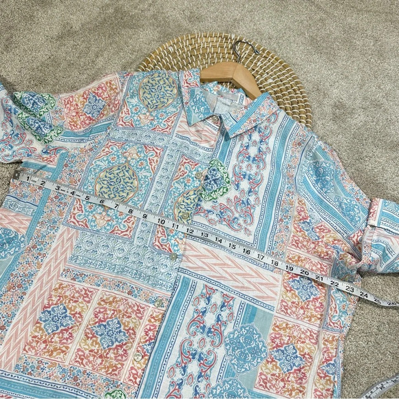 Chico’s No Iron 100% Linen Coastal Tile Button Down Shirt Top Multicolor Boho 18 - Picture 13 of 14